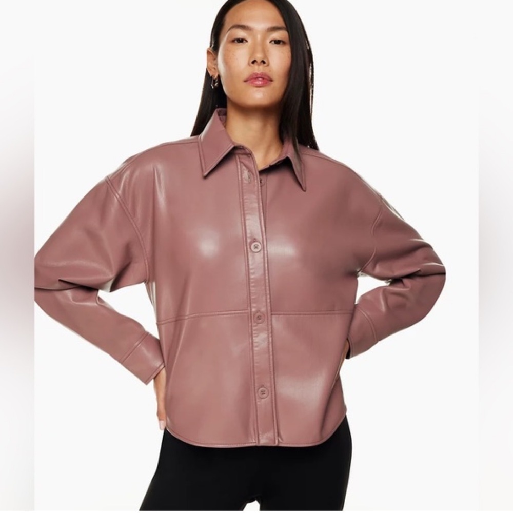 Aritzia Babaton Pelli Hip Pink Vegan Leather Jacket Small Oversized